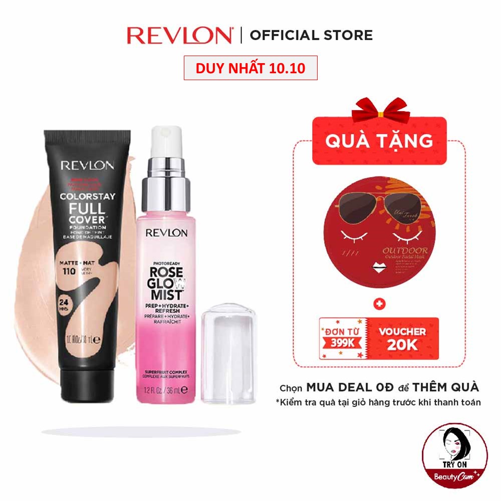 [Combo] Kem Nền Che Phủ Toàn Diện Lâu Phai Revlon Full Cover Foundationl và Xịt khoáng dưỡng da bắt sáng Rose Glow Mist