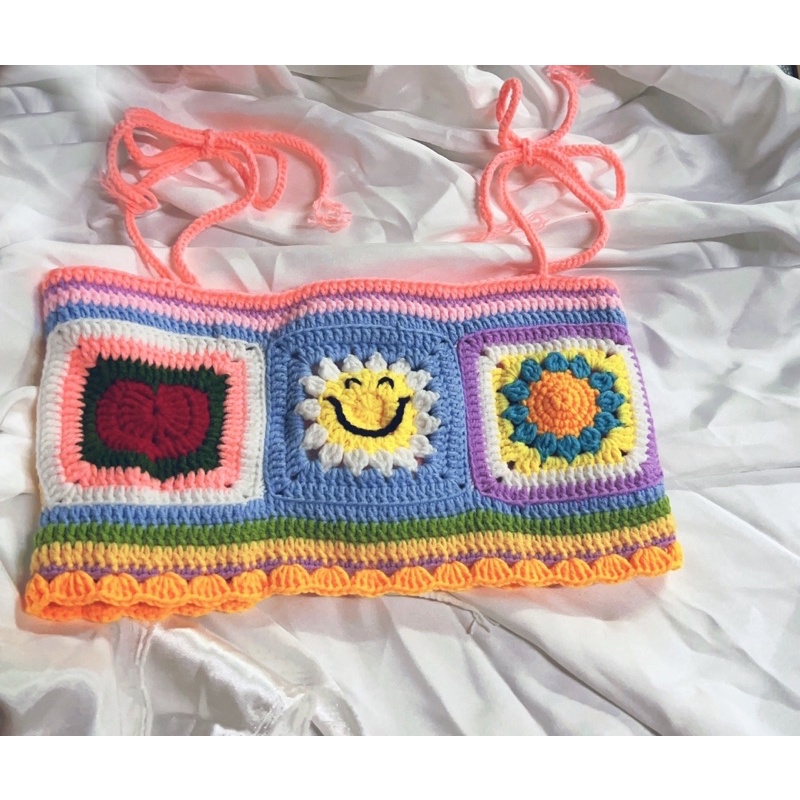 Áo Croptop Thái siêu xinh , Handmade , Áo Len hai dây
