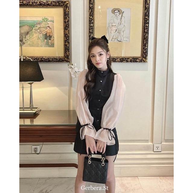 Áo tafta phối tay bồng oganza Flora Top