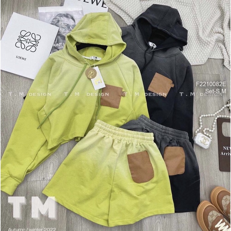 Set áo quây hai tầng nhún ngực kèm quần suông