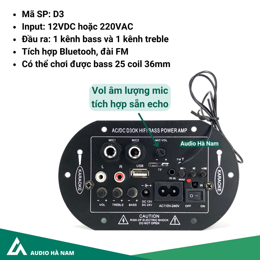 Mạch loa kéo 12v bluetooth hát kraoke kéo được bass 25