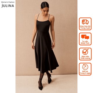 Đầm midi hai dây satin màu đen sang trọng dự tiệc SachinandBabi - jf657