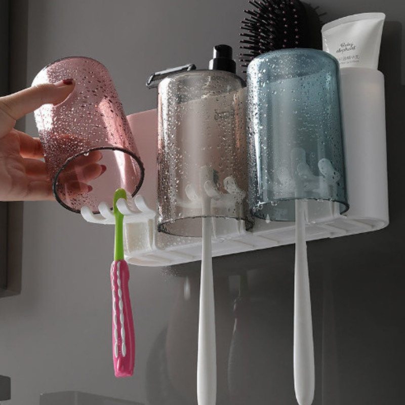 Kệ Để Bàn Chải Và Cốc Kem Đánh Răng ECOCO Dán Tường Siêu Tiện Lợi, Bộ 3 Cốc