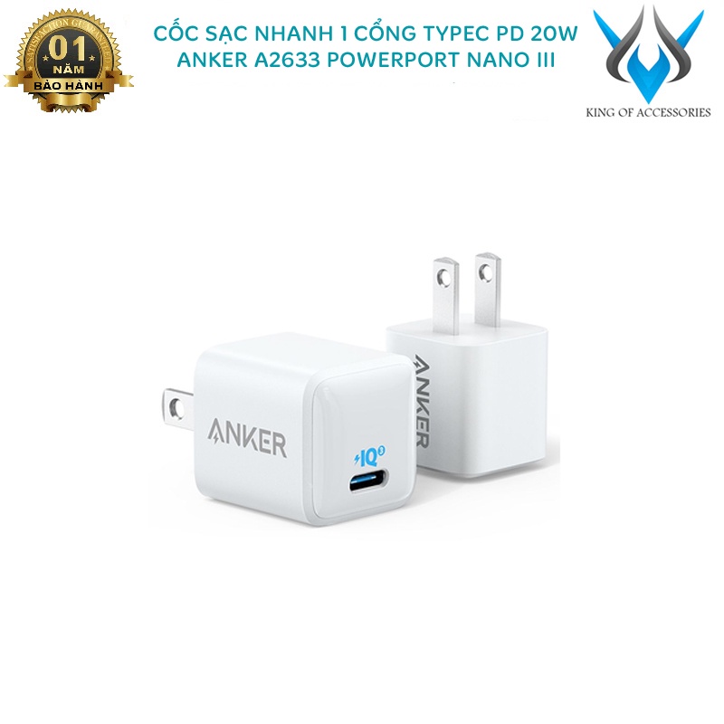 Cốc sạc nhanh mini Anker A2633 PowerPort III Nano TypeC PD 20W (Trắng) Phụ kiện 1986
