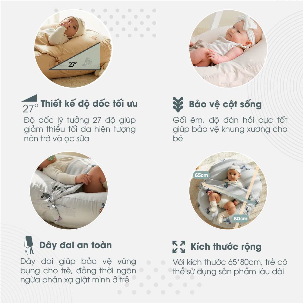 Gối chống trào ngược cho bé 4 mùa, hạn chế võng lưng cho trẻ sơ sinh Dono&Dono
