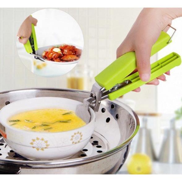 Kẹp gắp đồ chống nóng inox cán nhựa xanh (có sẵn giao ngay)