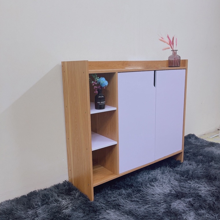 Tủ giày gỗ công nghiệp chống xước chống ẩm có cánh tủ chống bụi bẩn, kệ giày nhiều tầng liền kệ để đồ chìa khóa tiện lợi