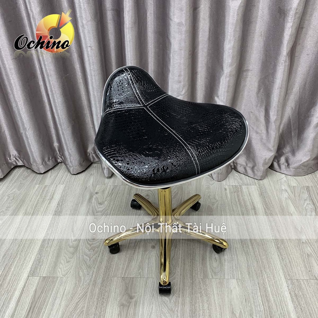 Ghế Makeup, Ghế Xoay Spa Phun Săm Mẫu Da Cá Không Tựa Bánh Xe Chân Vàng Sao Cao Cấp (Hàng có SẴn)