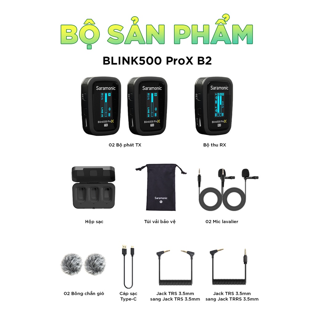 Micro Thu Âm Không Dây Saramonic Blink500 ProX - Công Nghệ 2.4GHz - Độ Trễ 8ms -  Bảo Hành Chính Hãng 24 Tháng