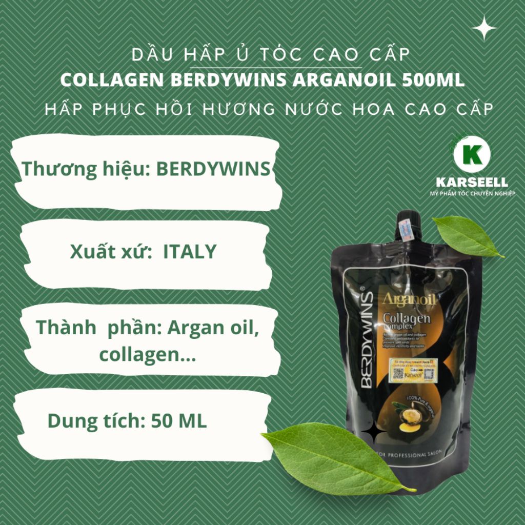 Kem ủ tóc collagen BERDYWINS 500ML phục hồi tái sinh tóc siêu mềm mượt hương nước hoa hàng chính hãng