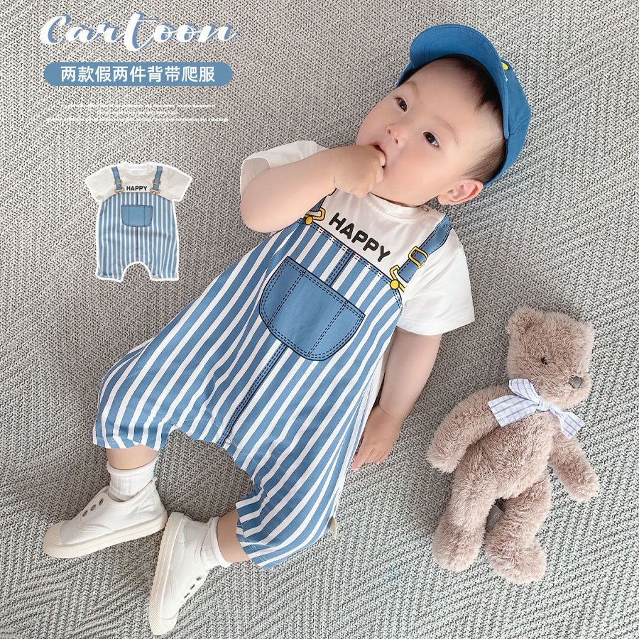 Bộ Áo Liền Quần Giả Hai Mảnh Tay Ngắn Dễ Thương Thời Trang Mùa Hè Cho Bé Trai / Gái
