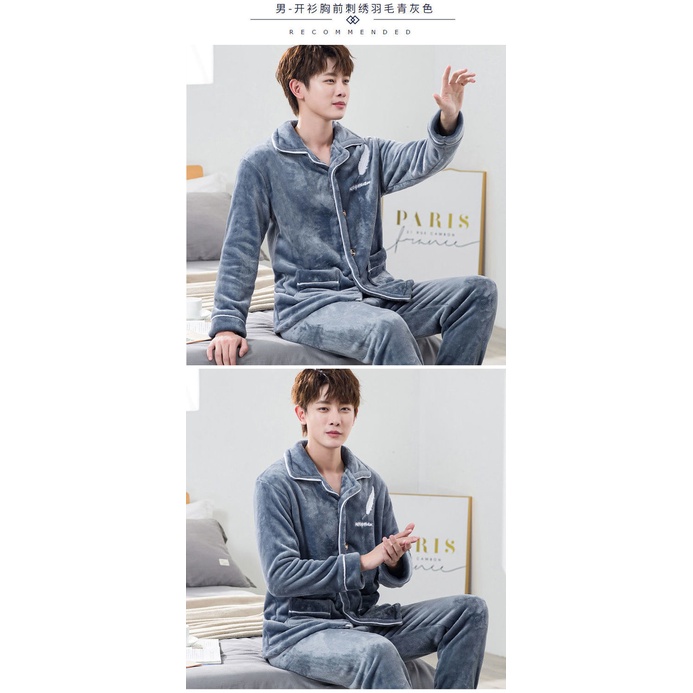 Bộ Đồ Ngủ Tay Dài Chất Nỉ Dày Dặn Giữ Ấm Mùa Đông Thời Trang Cho Nam