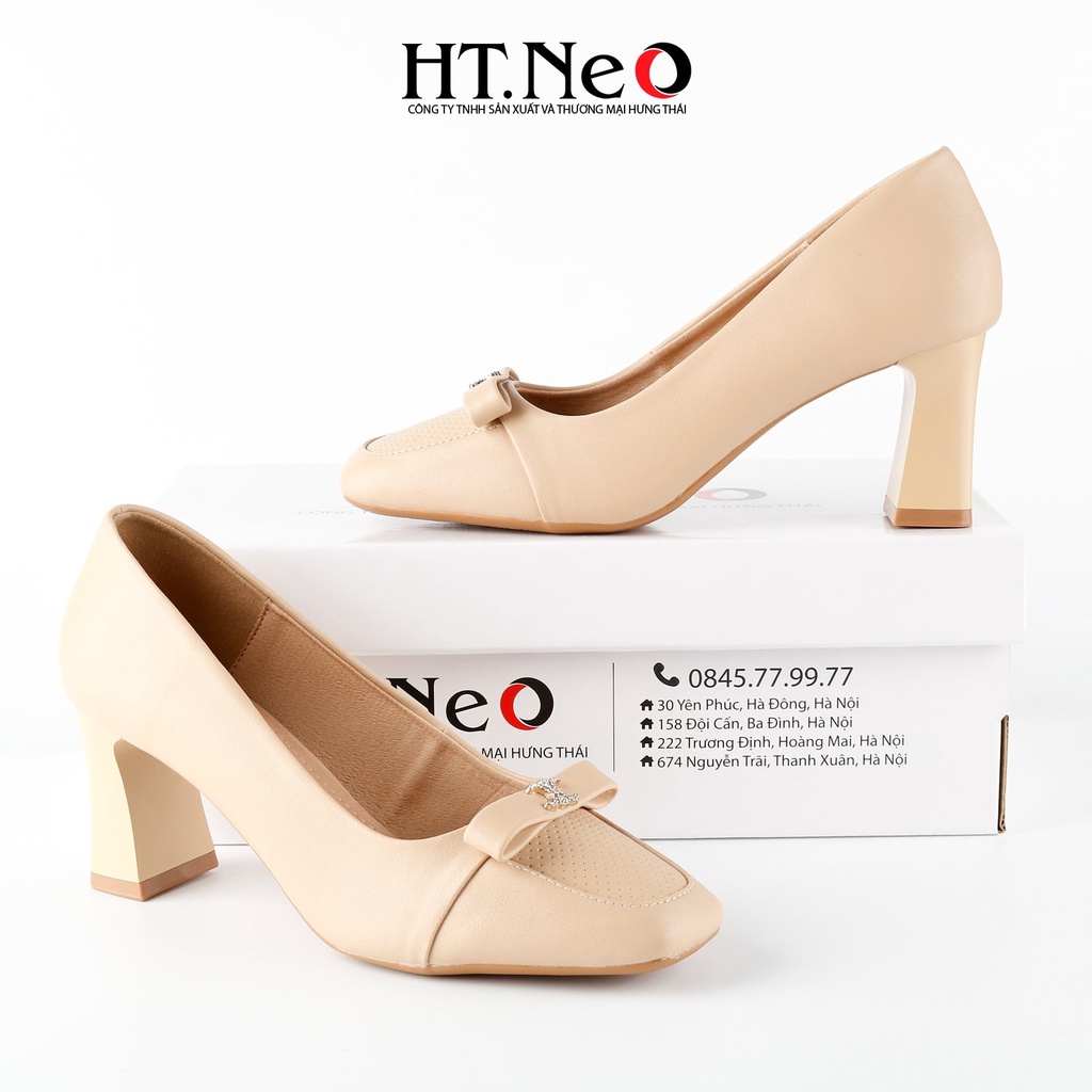 Giày cao gót đế trụ 7cm HT.NEO da bò siêu mềm, Nơ đá sang trọng, thanh lịch và vô cùng chắc chắn CS270