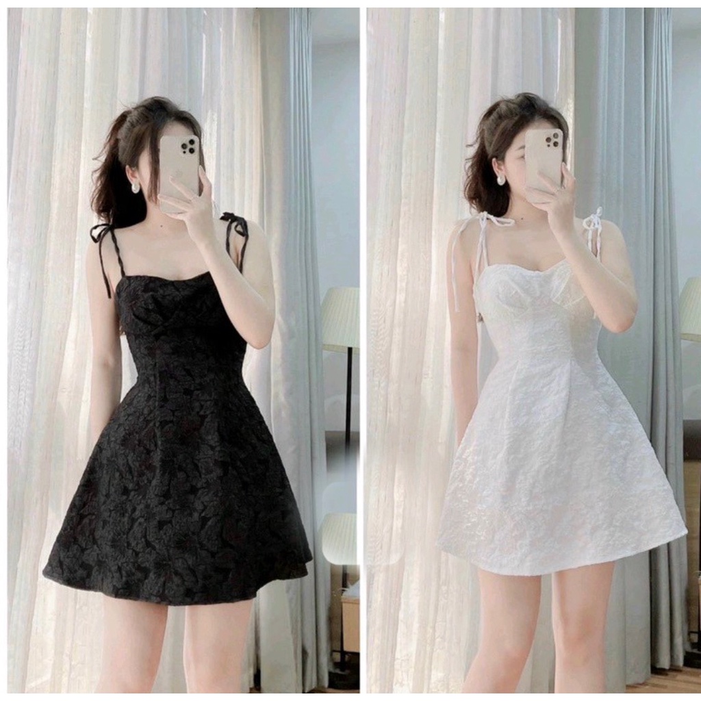 Đầm hai dây dáng xòe đầm gấm phong cách công chúa đầm váy nữ sang chảnh đầm váy dự tiệc sang chảnh