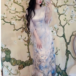 Áo dài truyền thống nữ voan hoa 4 tà mã KD019