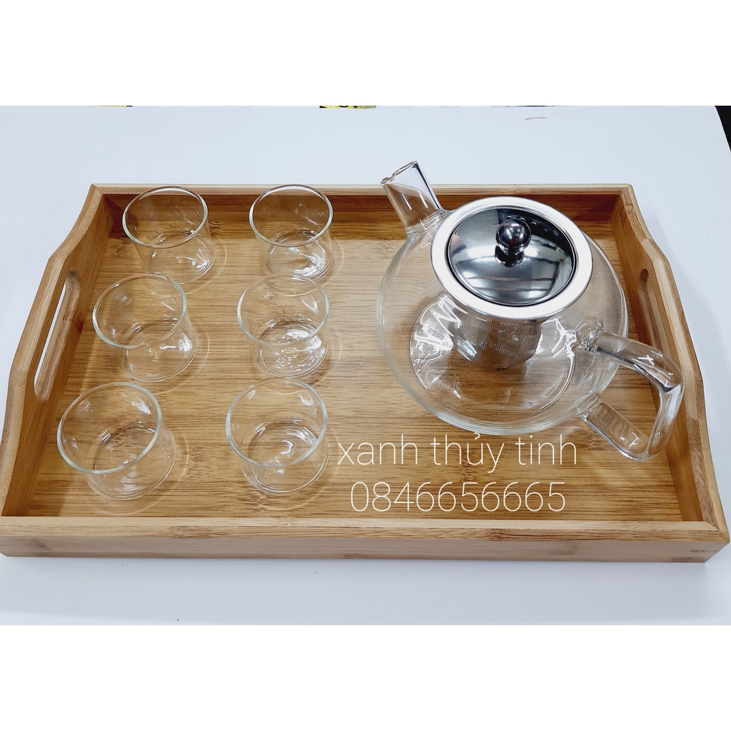 Bộ ấm trà thủy tinh chịu nhiệt cao, ấm lõi lọc inox dung tích ấm 1000ml- AT33