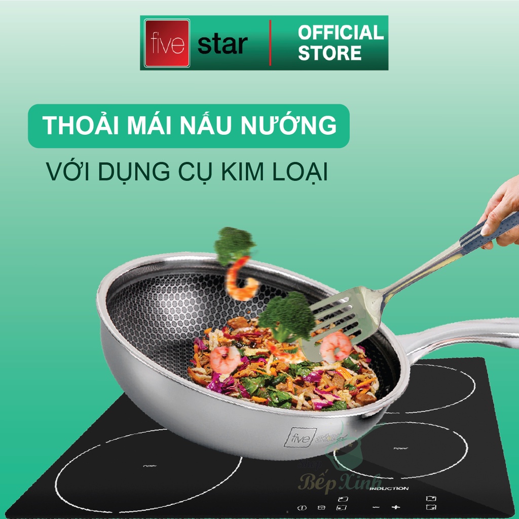 Chảo inox chống dính sâu lòng 3 lớp đáy liền Fivestar Blackcube inox 304 cao cấp  , dùng được mọi bếp