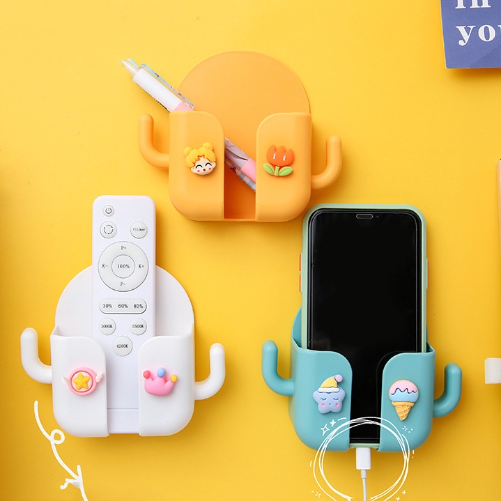 Kệ dán tường để điện thoại, điều khiển có móc treo 10.8x8.9x4cm  Clovershop68