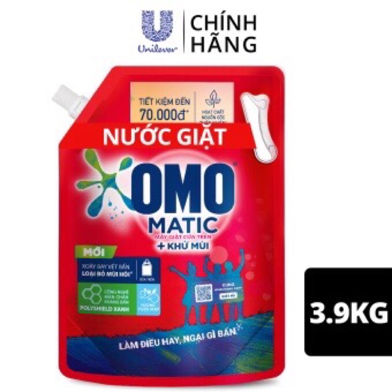 Nước giặt OMO Matic cửa trên giúp quần áo sạch bẩn khử mùi toàn diện túi 3,9kg