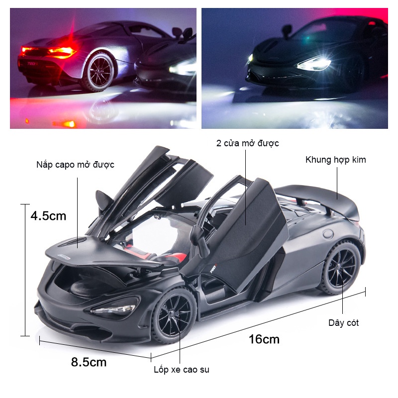 Xe mô hình ô tô McLaren 720S tỷ lệ 1:32 khung hợp kim mở full cửa có đèn âm thanh