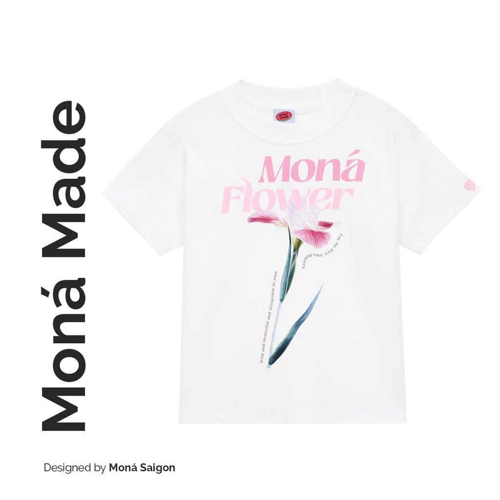 MONÁ - FLEUR TEE X HEART LOGO - Áo thun baby tee in hoa - TRẮNG