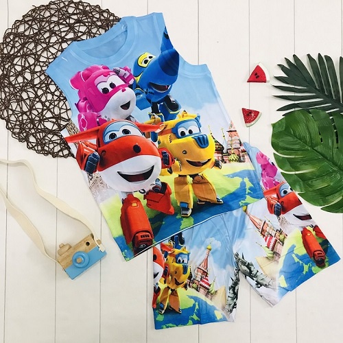 Bộ thun sát nách in hình đội bay siêu đẳng 3D bé trai