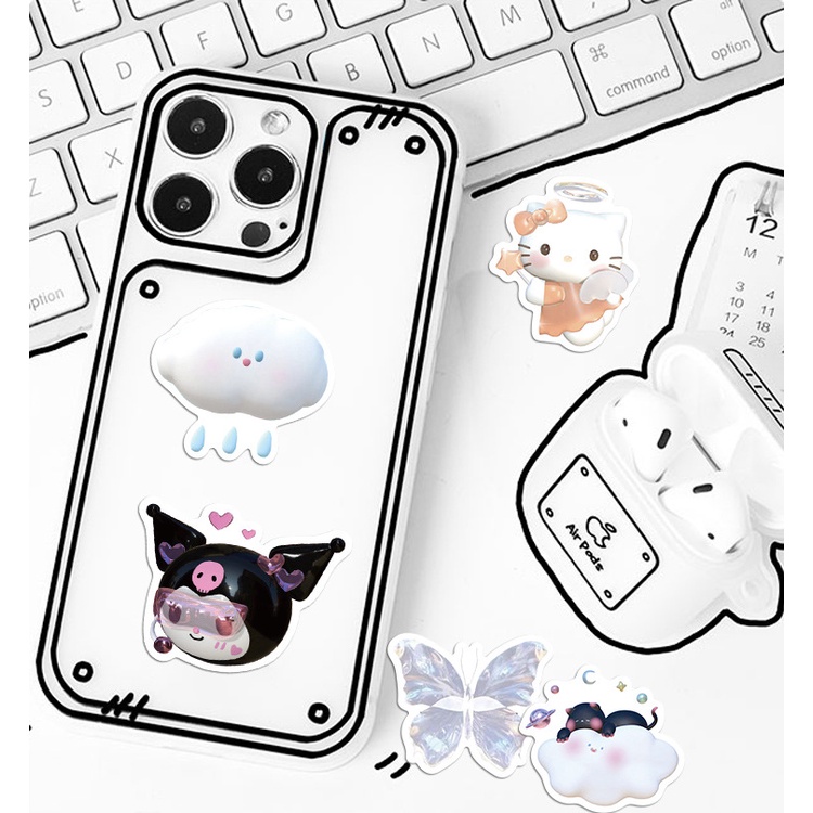 Bộ 51 Miếng Dán Trang Trí Sổ Tay / Laptop Hình Sanrio Hello Kitty 3D Bằng PVC Chống Thấm Nước DIY