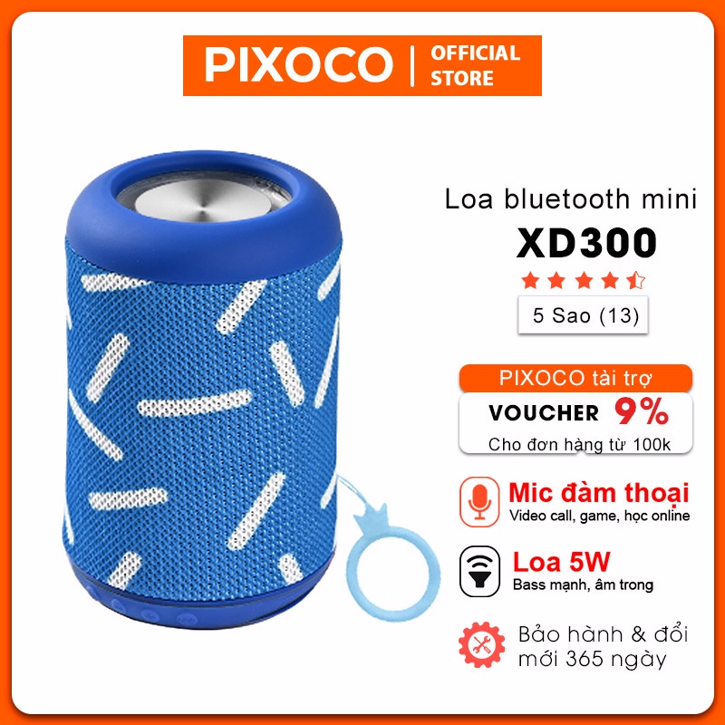 Loa mini bluetooth giá rẻ bass mạnh, loa không dây XD300 có mic đàm thoại, cắm thẻ nhớ, pin sử dụng lâu