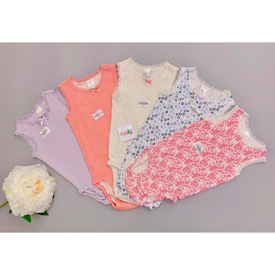 Bodysuit 3 Lỗ Bé Gái HM - Trắng Hoa