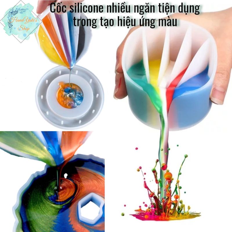 Cốc Silicone nhiều ngăn tiện dụng trong tạo hiệu ứng màu sắc trong đổ Epoxy Resin,Vẽ,Nến,Xà phòng,Jesmonite,Thạch cao...