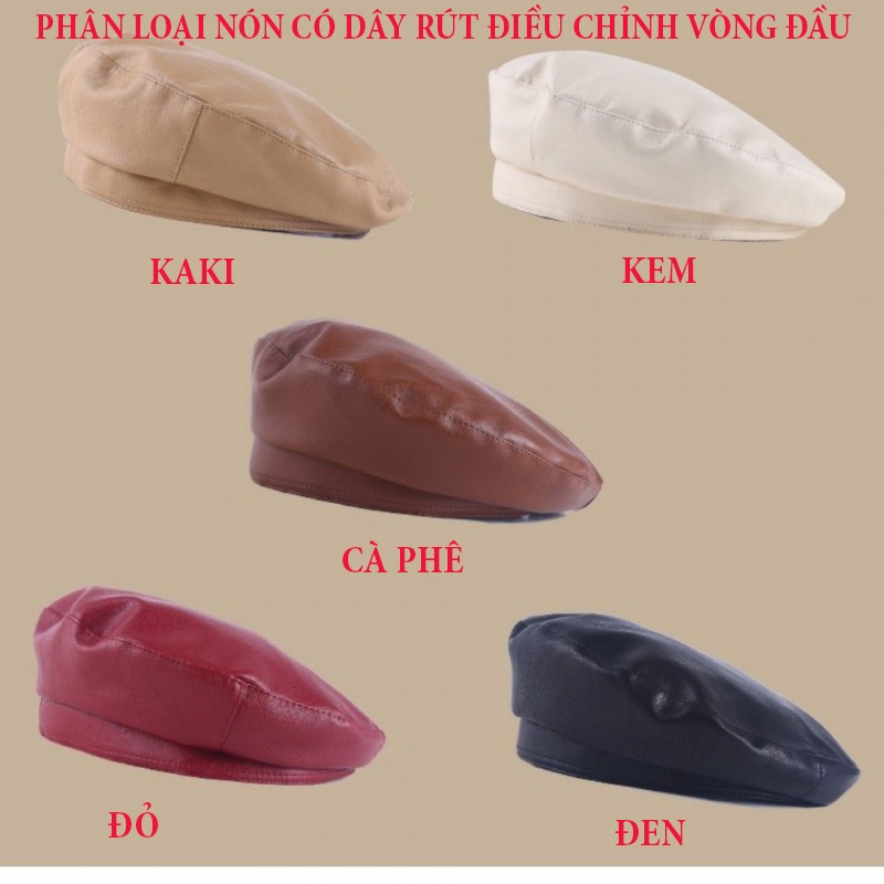 Mũ nồi thời trang da Pu beret nhiều mẫu mũ mẫu có dây rút và mẫu bo chun điều chỉnh vòng đầu