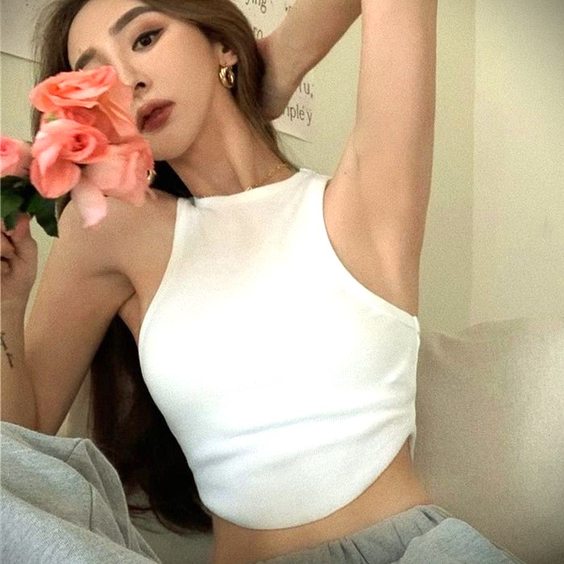 Áo len tăm ba lỗ croptop vạt bầu màu trơn Quảng Châu cực cá tính