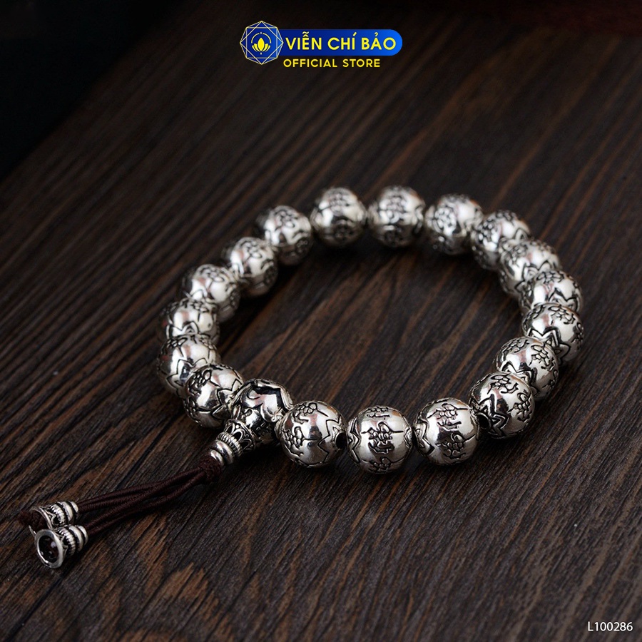 Vòng tay bạc nam Chuỗi BT Khắc Chữ Phật chất liệu bạc Thái 925 thời trang phụ kiện trang sức Viễn Chí Bảo L100286