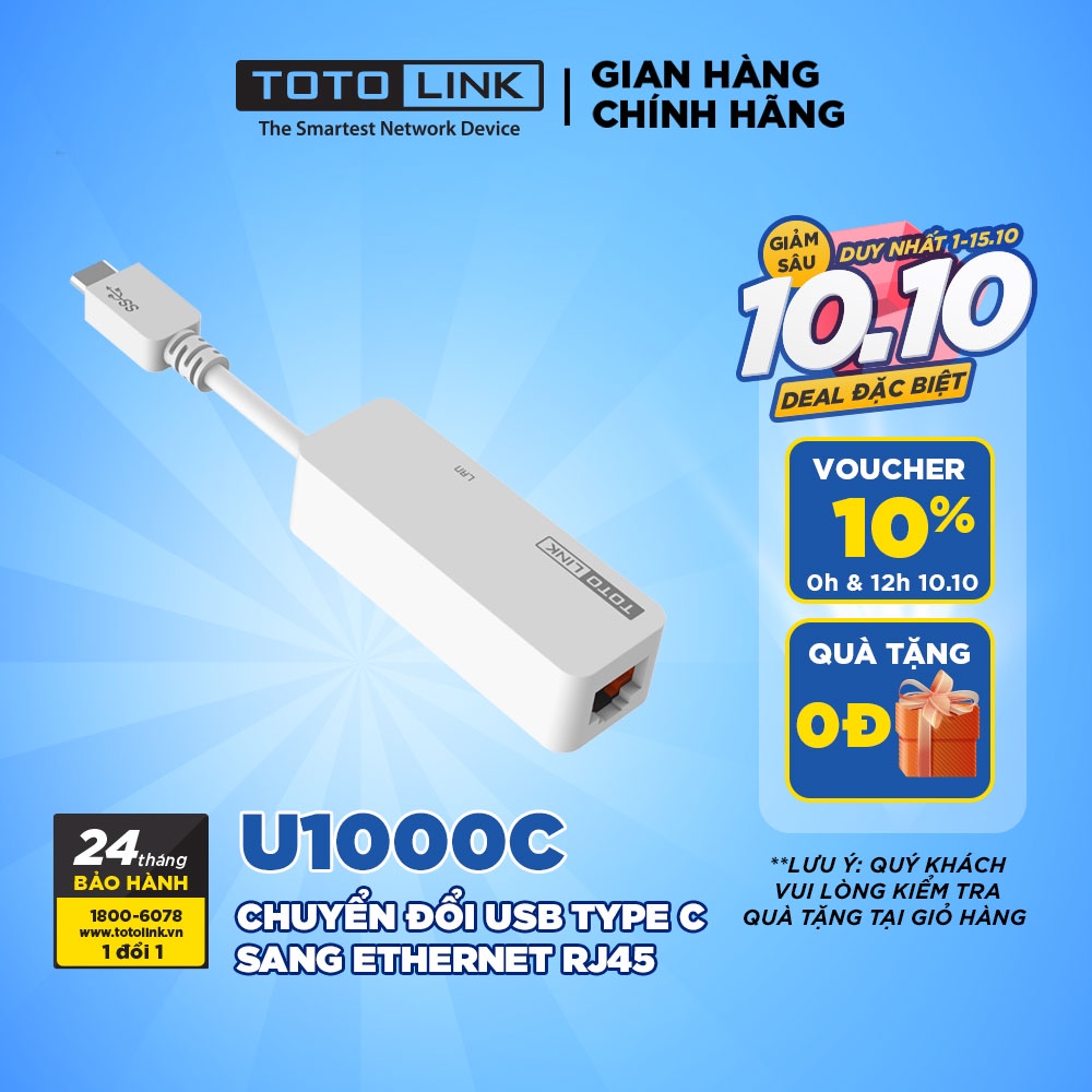 Bộ chuyển đổi USB Type-C sang Ethernet RJ45 Gigabit U1000C - hàng chính hãng Totolink