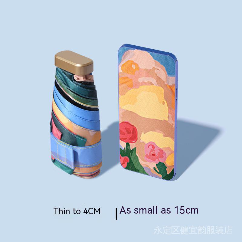 Hàng Mới Về  Dù Chống Nắng Mini Siêu Nhẹ Gấp Gọn Bỏ Túi Họa Tiết Hoa Sơn Dầu