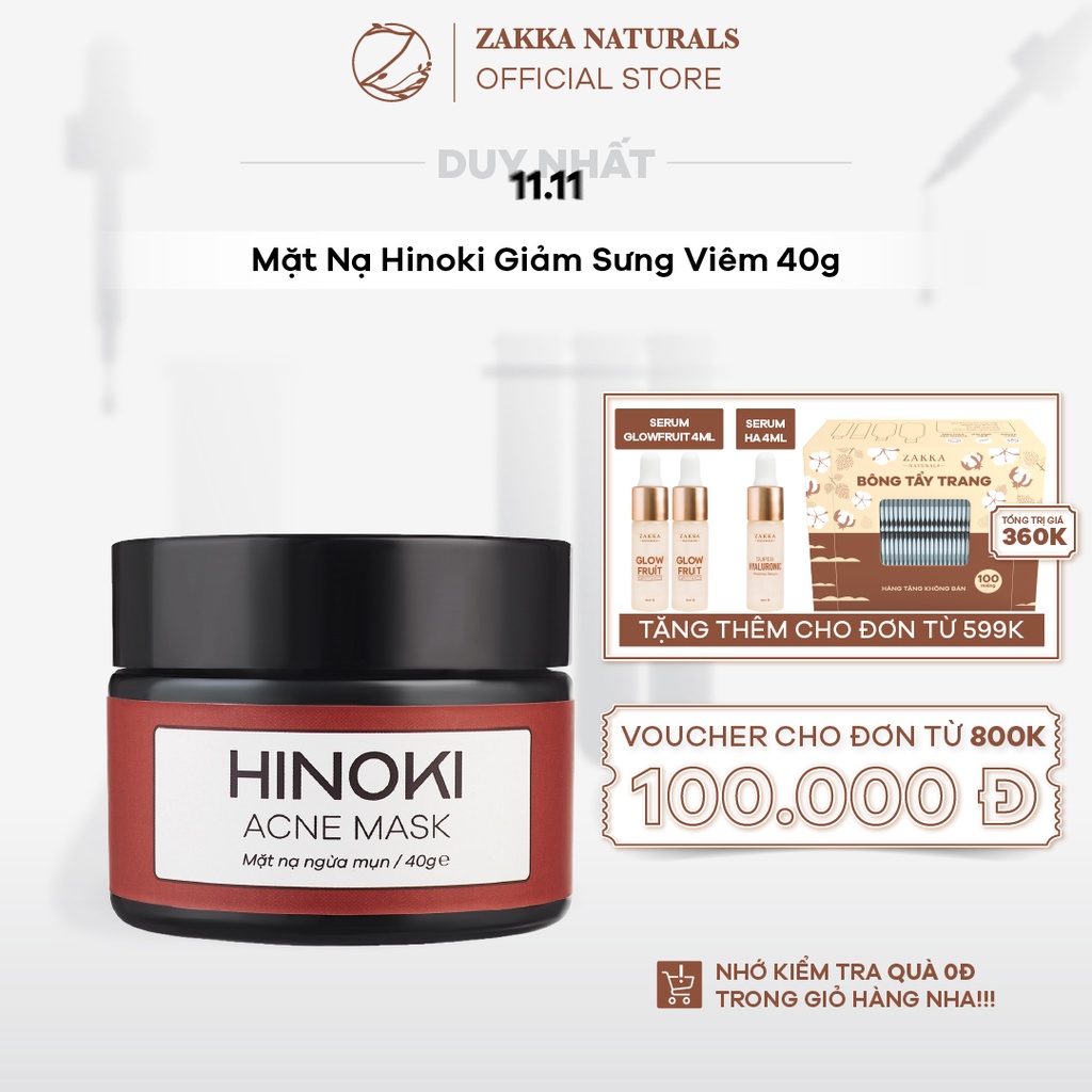 Mặt Nạ Giảm Mụn, Gom Cồi Và Ngăn Ngừa Mụn Hinoki Acne Mask Zakka Naturals 40g