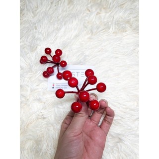 Bộ 2 chùm quả cherry đỏ, anh đào giáng sinh, trang trí cây thông noel