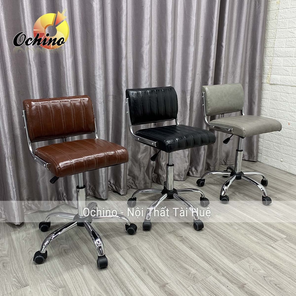 Ghế Xoay Văn Phòng, Ghế Trang Điểm Cá Nhân Mẫu Da Cá Không Tựa Bánh Xe Chân Vàng Cao Cấp (Có Sẵn)