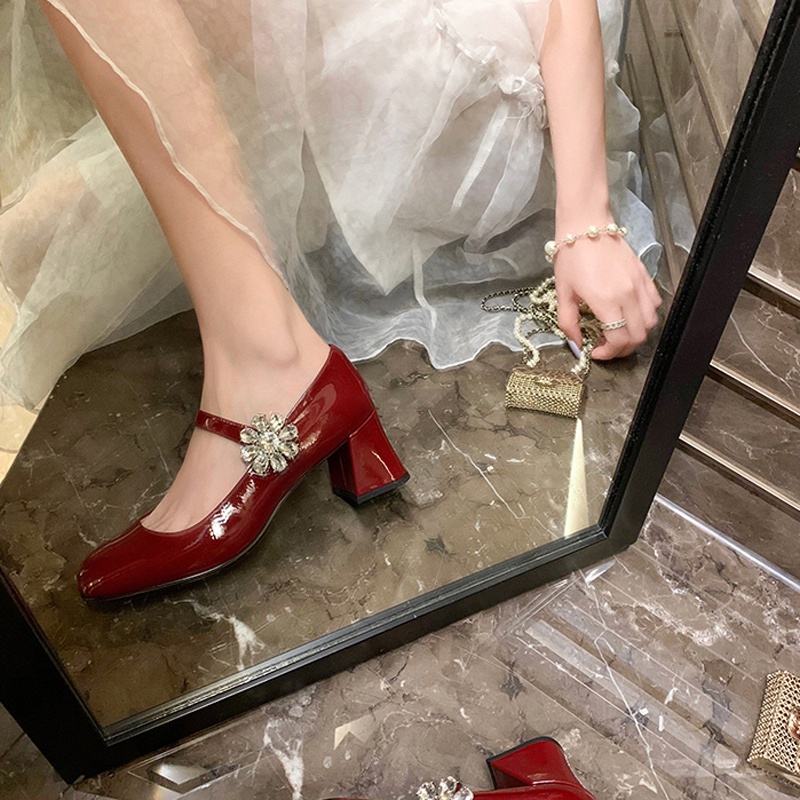 Giày Cao Gót Da PU Mũi Vuông Thời Trang Lolita Dành Cho Nữ