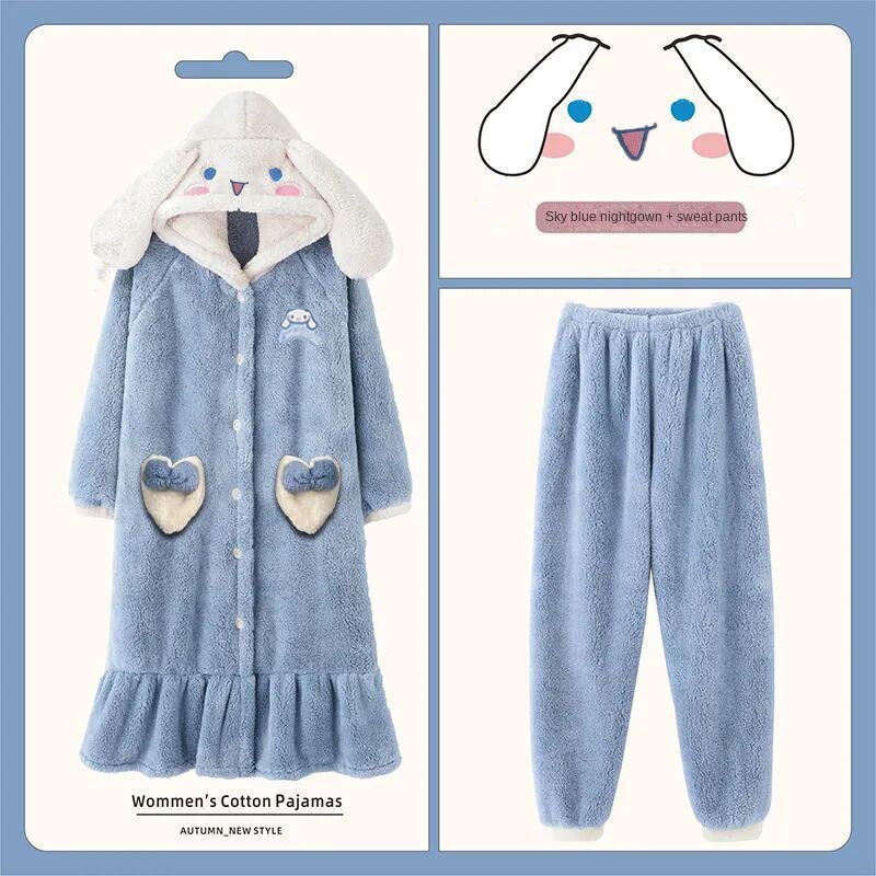 ZIMAHO Áo choàng ngủ / Ngủ Dáng Dài Vải Flannel Dày In Hình Vịt Donald Thời Trang Thu Đông Cho Cặp