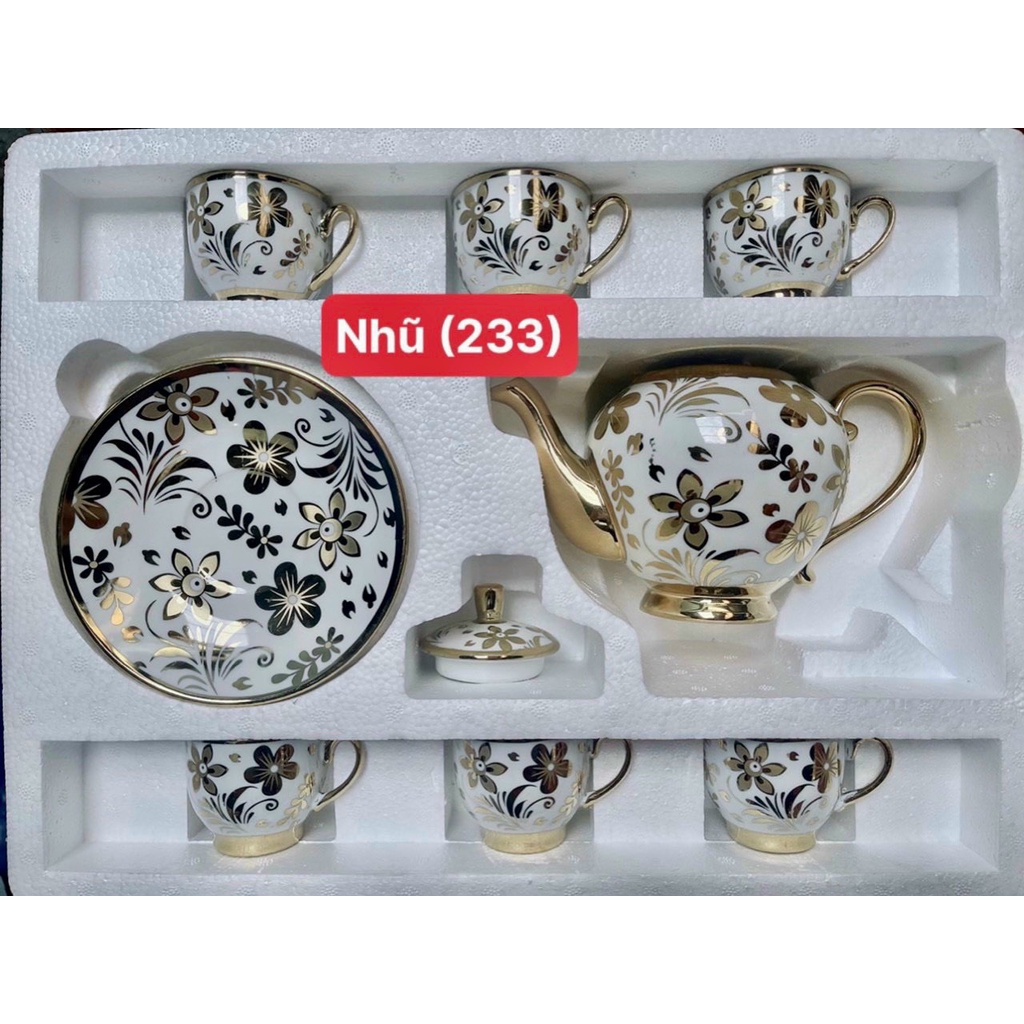 Bộ Tách Trà Hoa Văn Nhũ Vàng Hoàng Gia Cao Cấp Giao Màu Ngẫu Nhiên