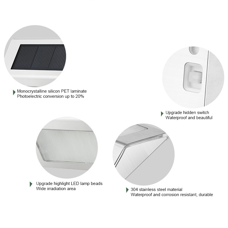 Đèn LED Thông Minh Ip65 Bằng Thép Không Gỉ Chống Nước Điều Khiển Bằng Năng Lượng Mặt Trời Trang Trí Cầu Thang