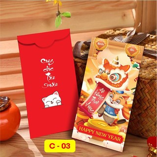 Bao lì xì 2023 hoạt hình con mèo cute dễ thương thần tài chibi độc lạ giá sỉ rẻ màu đỏ đẹp tết chất giấy C150 cứng cáp