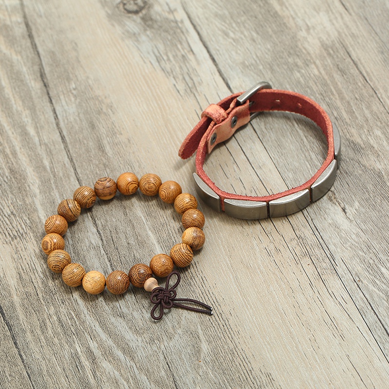 Vòng tay nam retro hạt gỗ phong cách thời trang