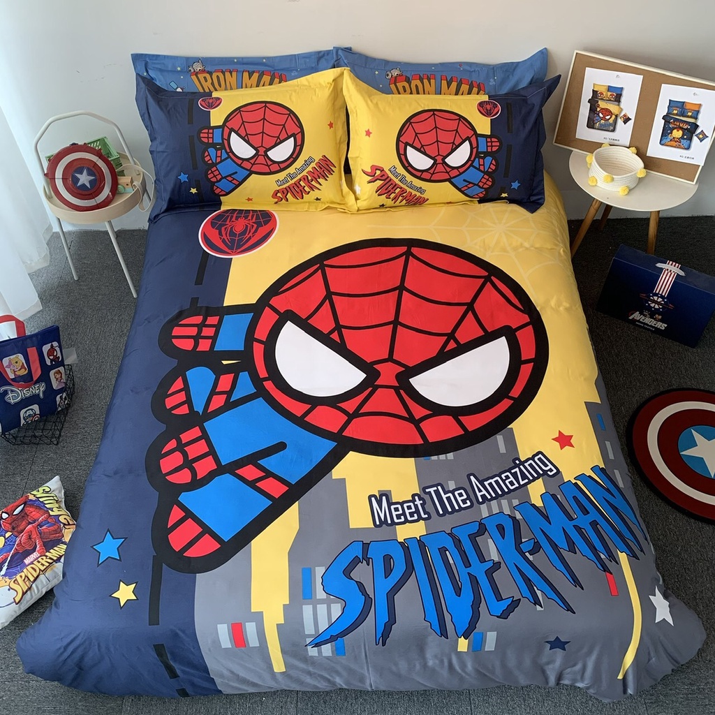 Bộ chăn ga gối Cotton lụa DISNEY cao cấp mẫu siêu nhân,oto cho bé trai