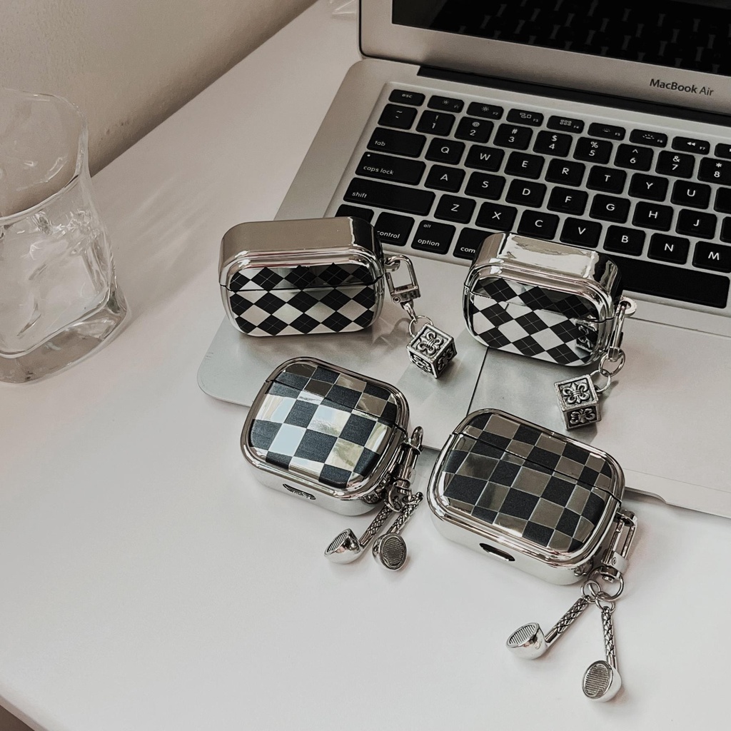 Vỏ Bảo Vệ Hộp Sạc Tai Nghe Bluetooth AirPods 1 2 Pro 3 2021 Bằng Tpu Mềm Mạ Điện Họa Tiết Kẻ Ô Sáng Tạo