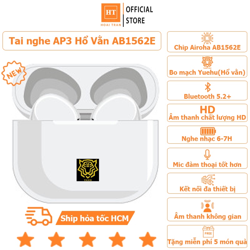 Tai Nghe Bluetooth TWS AP3 Hổ Vằn AB1562E Âm Thanh Không Gian, Kết Nối Đa Thiết Bị, Cải Thiện Mic Đàm Thoại, Pin 6-7H