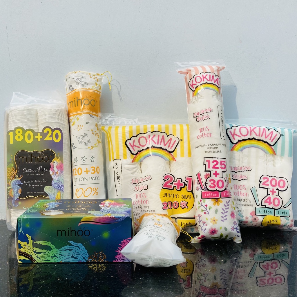 BÔNG TẨY TRANG MIHOO Kokimi 210 150 200 222 miếng MỀM MẠI 100% COTTON