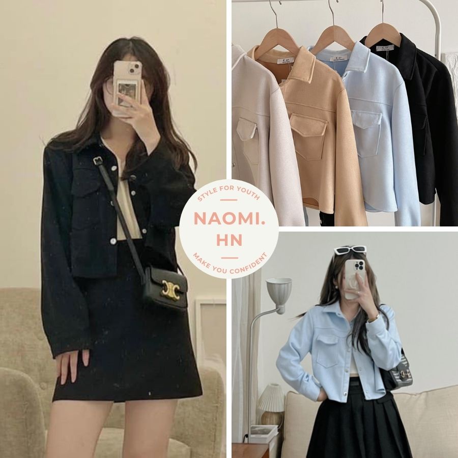 Áo khoác da lộn croptop cúc bấm from cứng cáp siêu trendy. Khoác da nữ dài tay dáng ngắn thu đông nhiều màu hothit