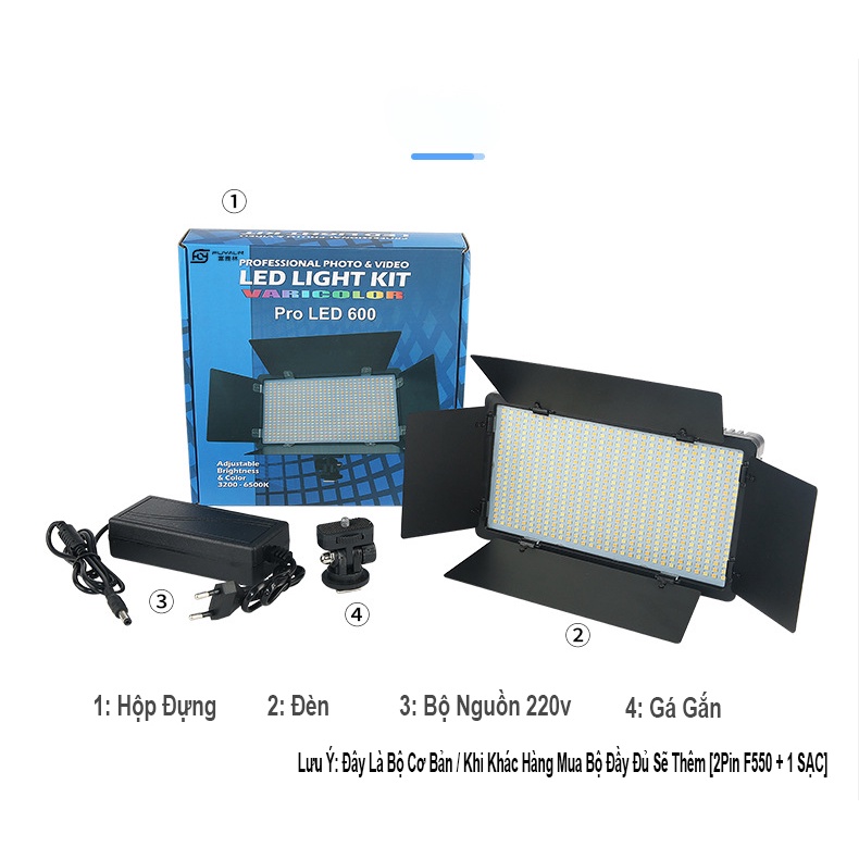 ĐÈN LED QUAY PHIM LED 600 BÓNG 40W SIÊU SÁNG KÈM NGUỒN VÀ PIN SẠC. ....